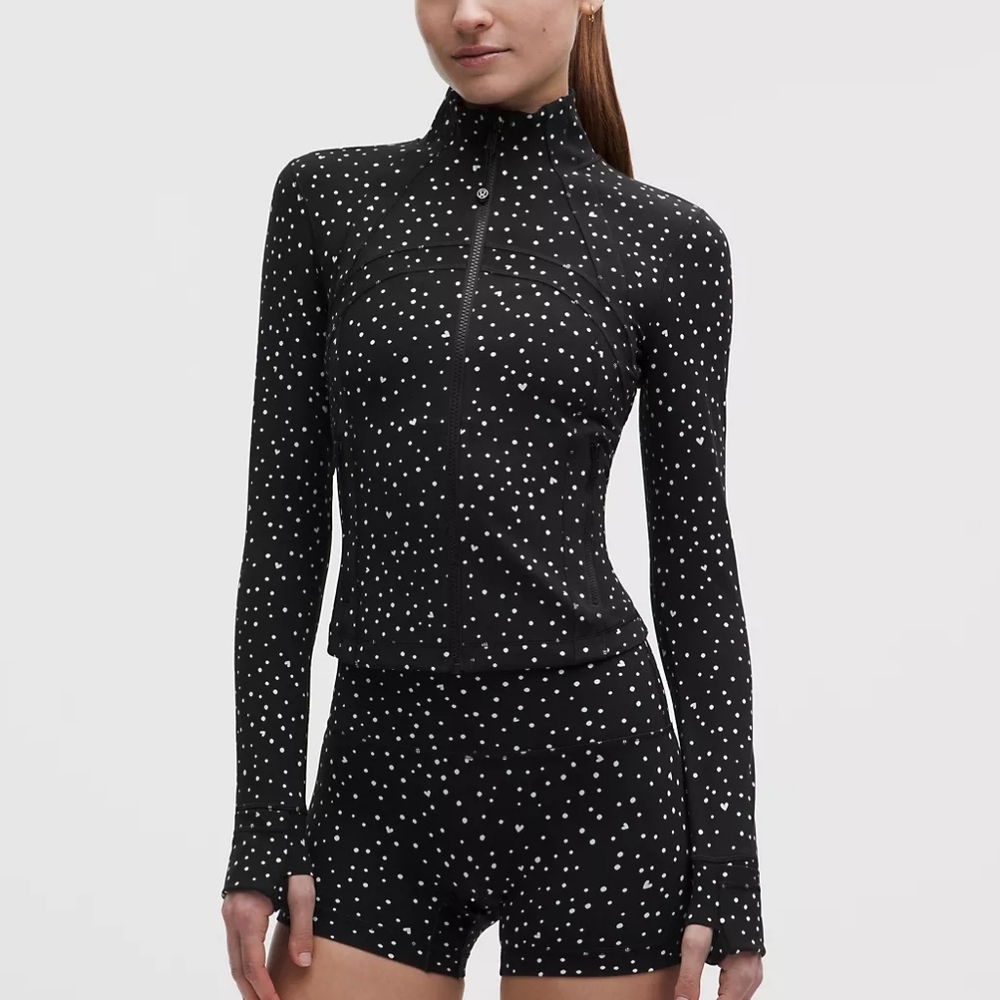 NWT Lululemon Define Cropped Jacket Nulu Heart Scatter Dot Print White Black 8